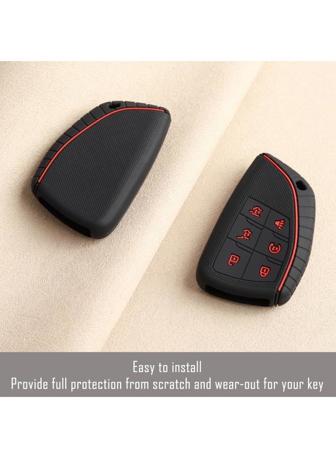 TANDRIVE Key Fob Cover for 2025 2024-2021 Chevy Tahoe Suburban GMC Yukon, 6 Button, Silicone, 2-Pack, Red Button, Black - Image 4