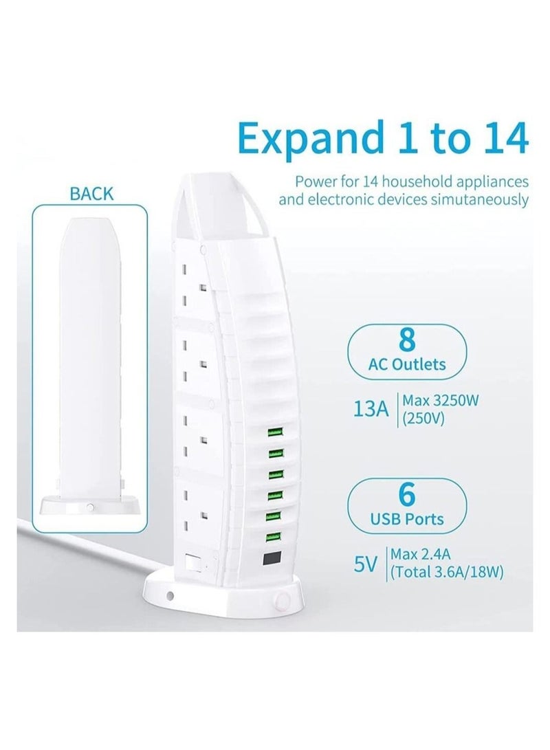 ELTRAZONE 8 Way Stylish Power Extension Cord, 6 USB Fast Charging Ports, Burj Al Arab Power Socket, 2 Meters Cable Multiple Protection System 3000W  - Image 4