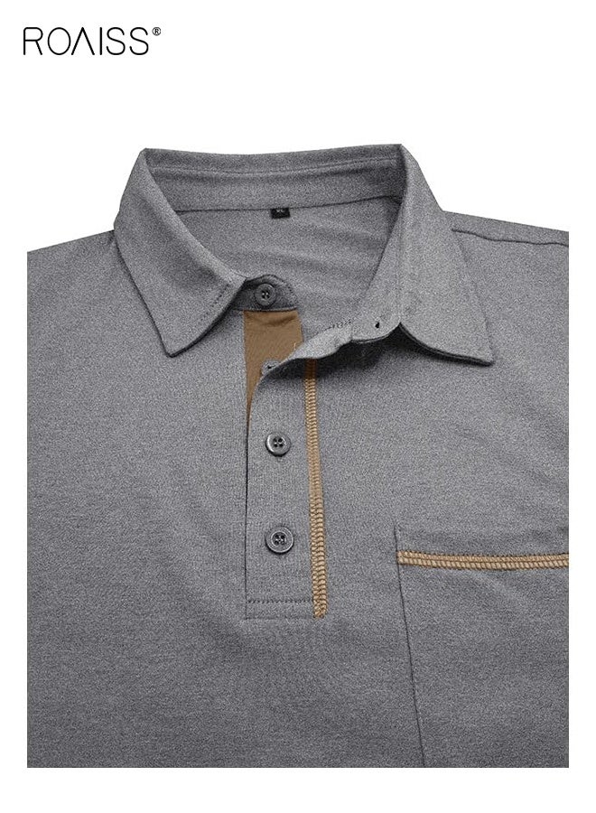 رويس قميص بولو رجالي كاجوال بأكمام طويلة وأزرار أساسية وقمصان جولف خفيفة الوزن من القطن مع جيب - Image 4