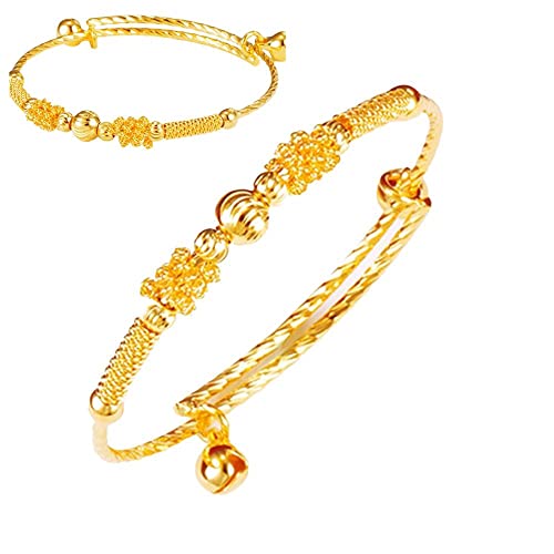Kugoa loyoe jewelry 24k Yellow Gold Plated Baby's Bracelet Adjustable Children's Bangle(2pcs/lot) - Image 3
