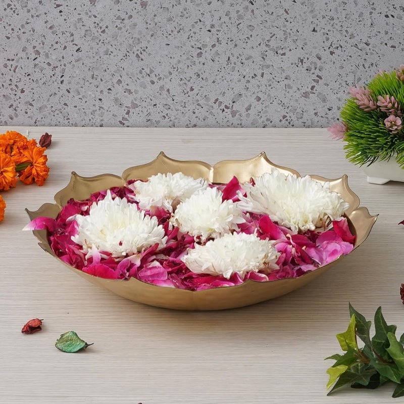 Klassic 12Inch Decorative Floral Urli Bowl | for Floating Flowers & Tea Light Candles | Diwali Decoration Items for Home | Metal | (Glossy Golden,Pack of 1) - Image 4