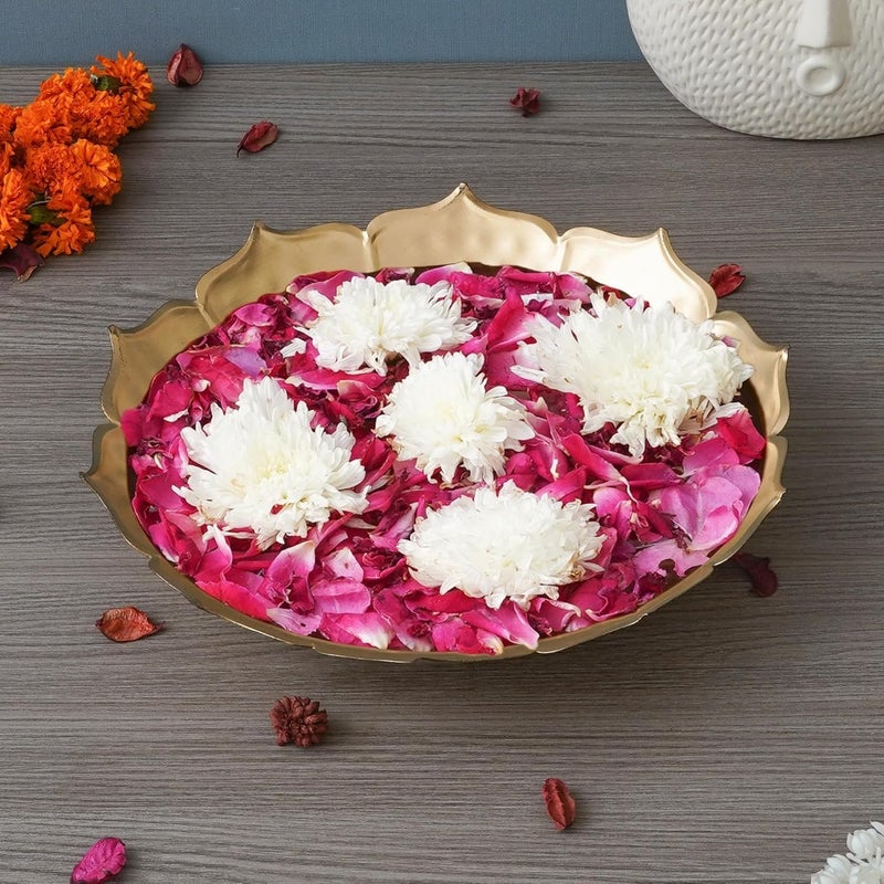 Klassic 12Inch Decorative Floral Urli Bowl | for Floating Flowers & Tea Light Candles | Diwali Decoration Items for Home | Metal | (Glossy Golden,Pack of 1) - Image 5
