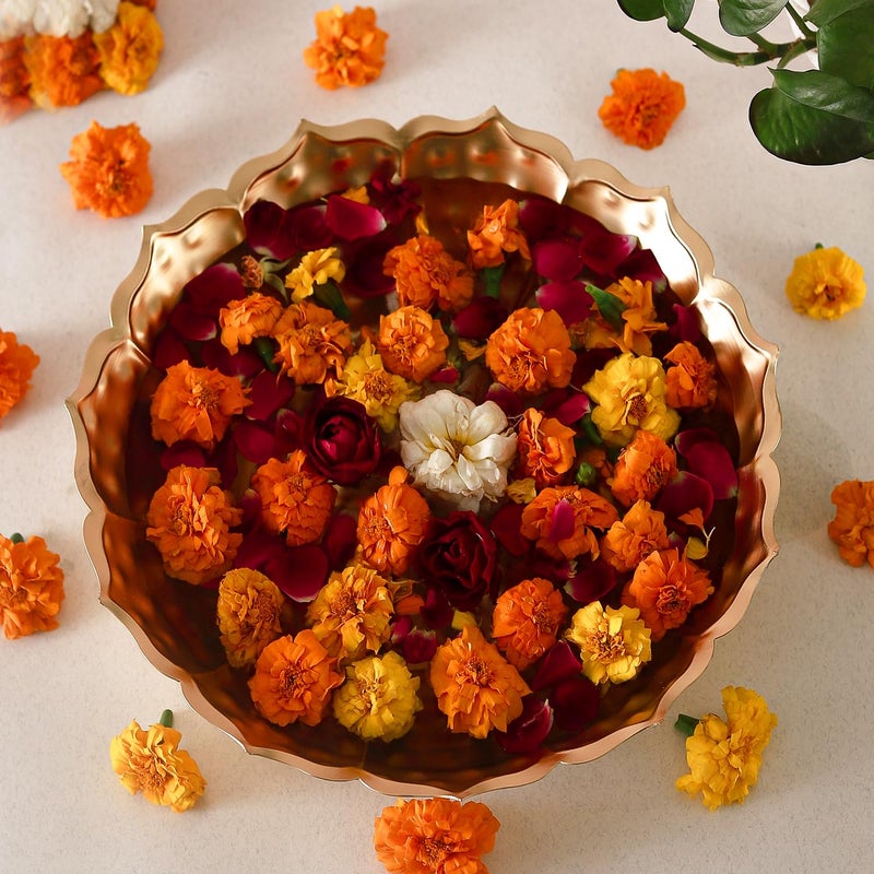 Klassic 12Inch Decorative Floral Urli Bowl | for Floating Flowers & Tea Light Candles | Diwali Decoration Items for Home | Metal | (Glossy Golden,Pack of 1) - Image 1