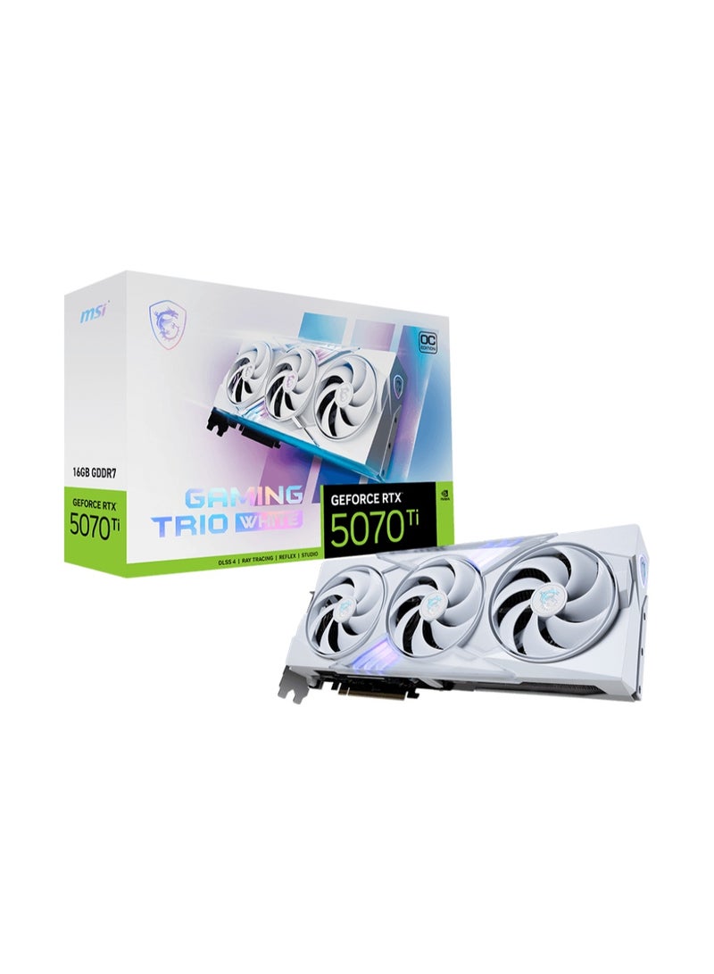MSI GeForce RTX 5070 Ti 16GB GDDR7 GAMING TRIO OC White Graphics Card, Blackwell Architecture, 2580MHz, PCIe 5.0, DLSS 4, Ray Tracing, TRI FROZR 4, 3x DP 2.1, HDMI 2.1, RGB, 16-Pin Power, White | 912-V531-060  - Image 1