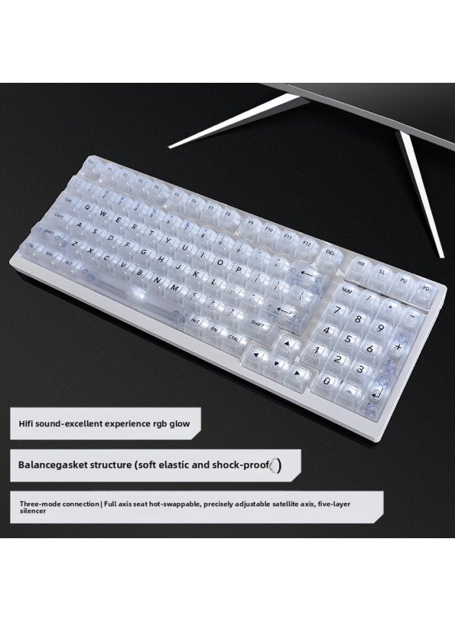 Crystal Axis X87RGB Wireless Mechanical Keyboard Ice Spirit Three-mode Bluetooth Customized Hot Plug Code Word Transparent-Colour:Ice Soul Axis - 45g Linear Dust-proof Cross-axis Mahjong Sound Recommendation - 98-key White Transparent Three-mode Wireless Customized Rgb Backlight Full-key Hot-swappable Music Rhythm - Official Standard - Image 1