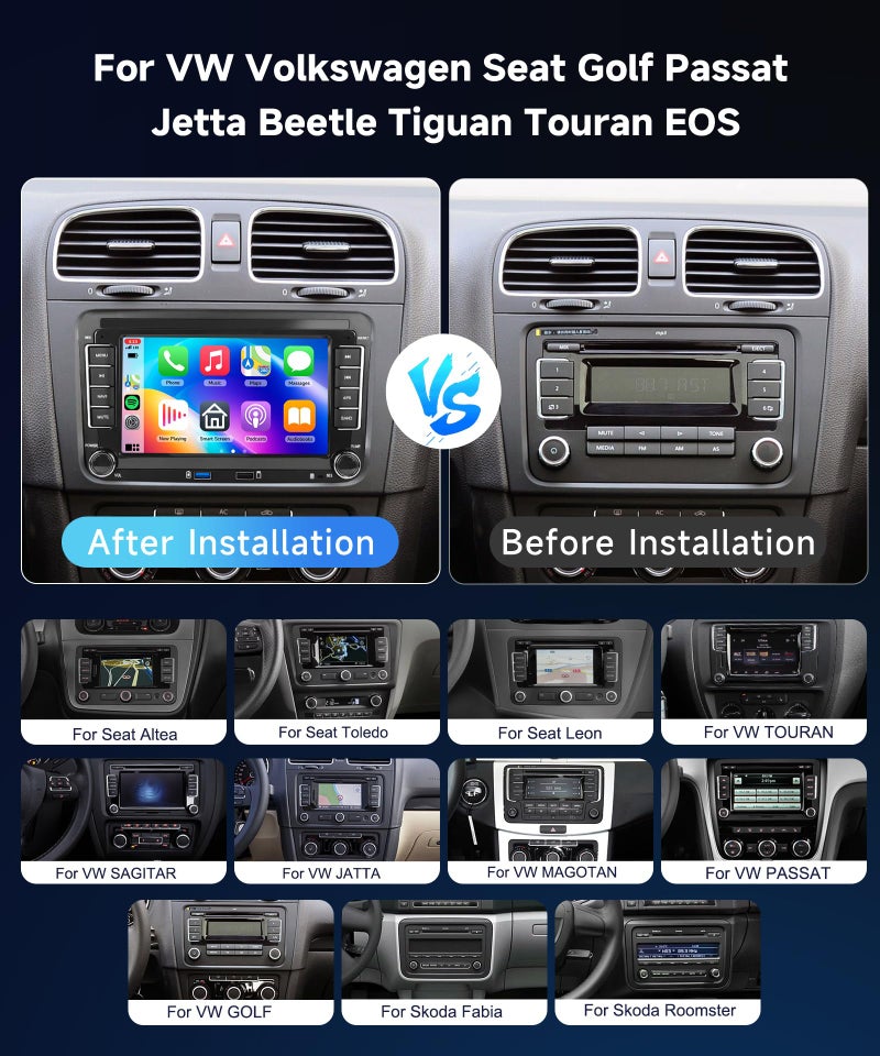 METEESER 7â€³ Android13 Wireless CarPlay & Android Auto Car Stereo for VW Jetta Passat Golf Tiguan 2+64G â€“ Bluetooth, GPS Navigation, Wi-Fi, Backup Camera Included,USB Slot Android Double Din Head Unit - Image 2