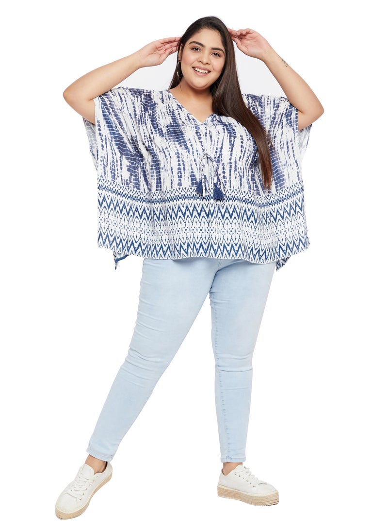 Gypsie Blu Loose Fit Summer Top V Neck 3/4 Sleeve Tie Die Loose Kaftan Short Modest Tunics Caftan for Women  - Image 1