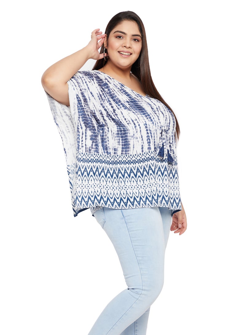 Gypsie Blu Loose Fit Summer Top V Neck 3/4 Sleeve Tie Die Loose Kaftan Short Modest Tunics Caftan for Women  - Image 2