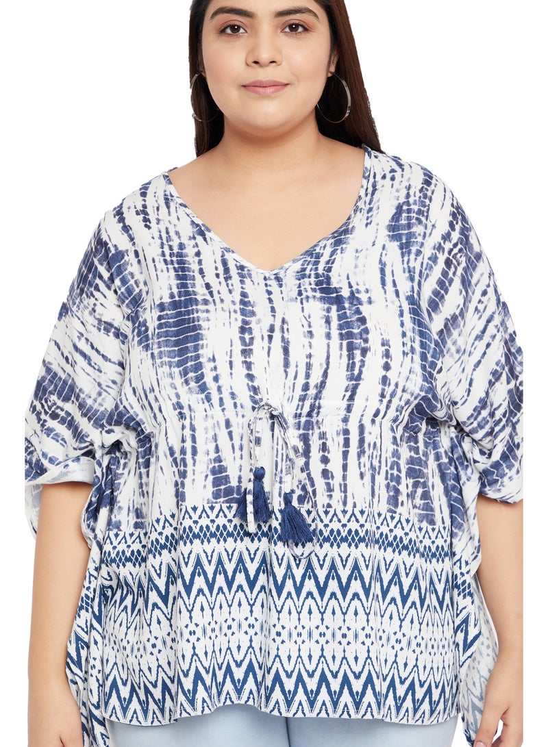 Gypsie Blu Loose Fit Summer Top V Neck 3/4 Sleeve Tie Die Loose Kaftan Short Modest Tunics Caftan for Women  - Image 3