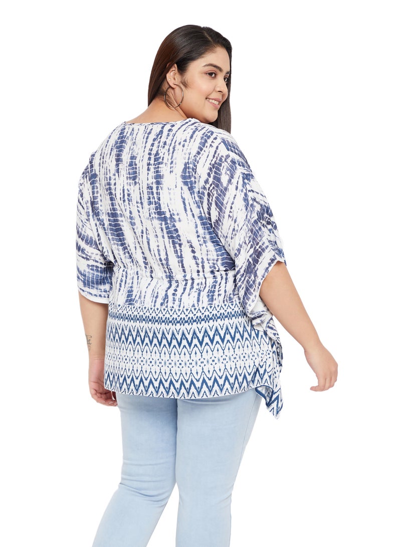 Gypsie Blu Loose Fit Summer Top V Neck 3/4 Sleeve Tie Die Loose Kaftan Short Modest Tunics Caftan for Women  - Image 4