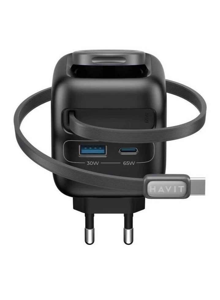 HAVIT UC252 65W GaN Travel Charger With Stretch Cable and Watch Charger - Black - Image 5