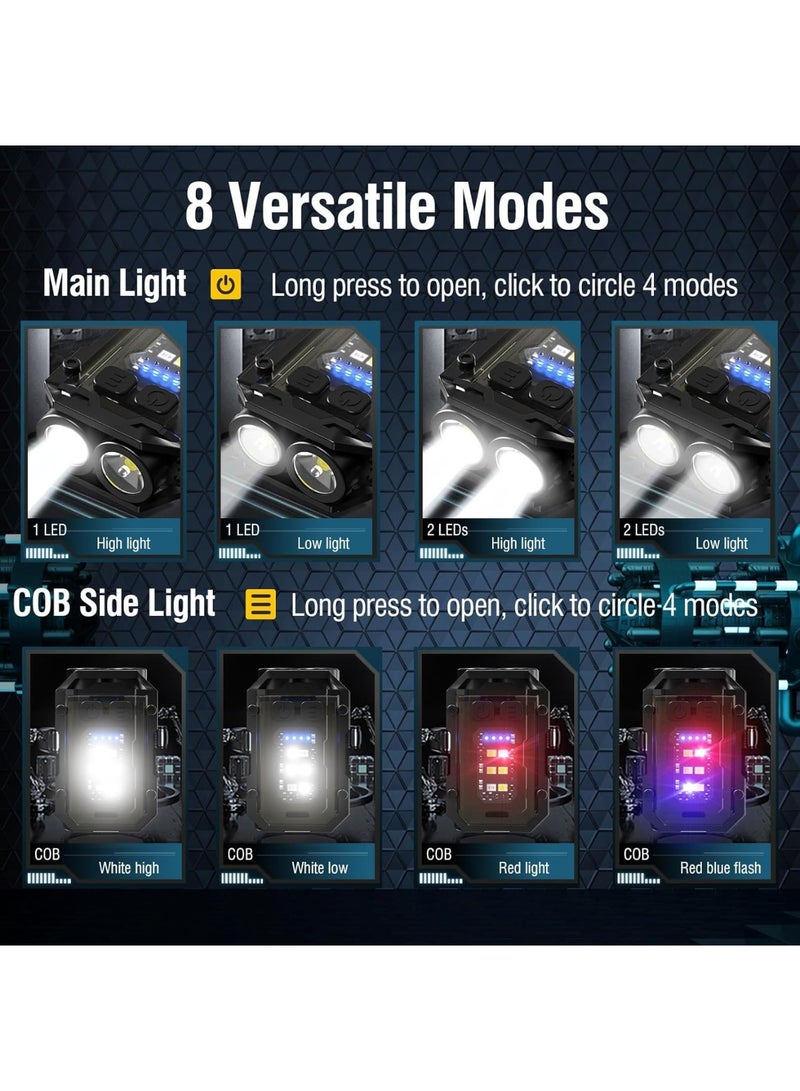 مصباح يدوي صغير وقوي، مصباح LED صغير وقوي للاستخدام اليومي، مزود بضوء أحمر وأزرق وامض، قابل لإعادة الشحن عبر منفذ USB-C، مصباح يدوي محمول يُعلق على سلسلة المفاتيح، مناسب للتخييم والمشي لمسافات طويلة وحالات الطوارئ. - Image 5