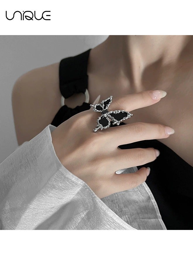 يونيك خواتم - خواتم فراشة عتيقة - تصميم سائل أسود - حلقات مفتوحة قابلة للتعديل حلقات مشتركة قابلة للتوسيع للنساء والفتيات - Image 2