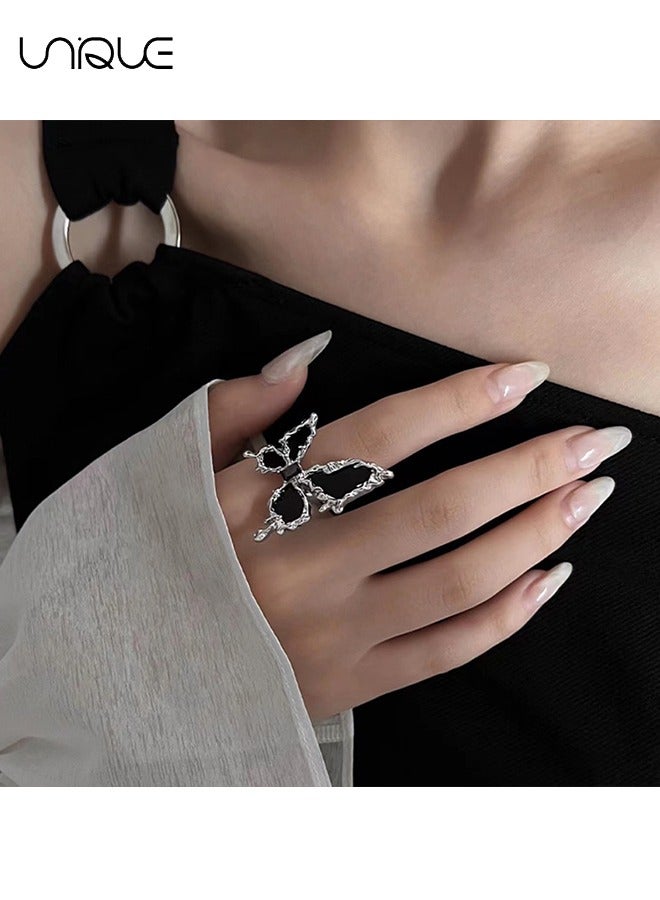 يونيك خواتم - خواتم فراشة عتيقة - تصميم سائل أسود - حلقات مفتوحة قابلة للتعديل حلقات مشتركة قابلة للتوسيع للنساء والفتيات - Image 4