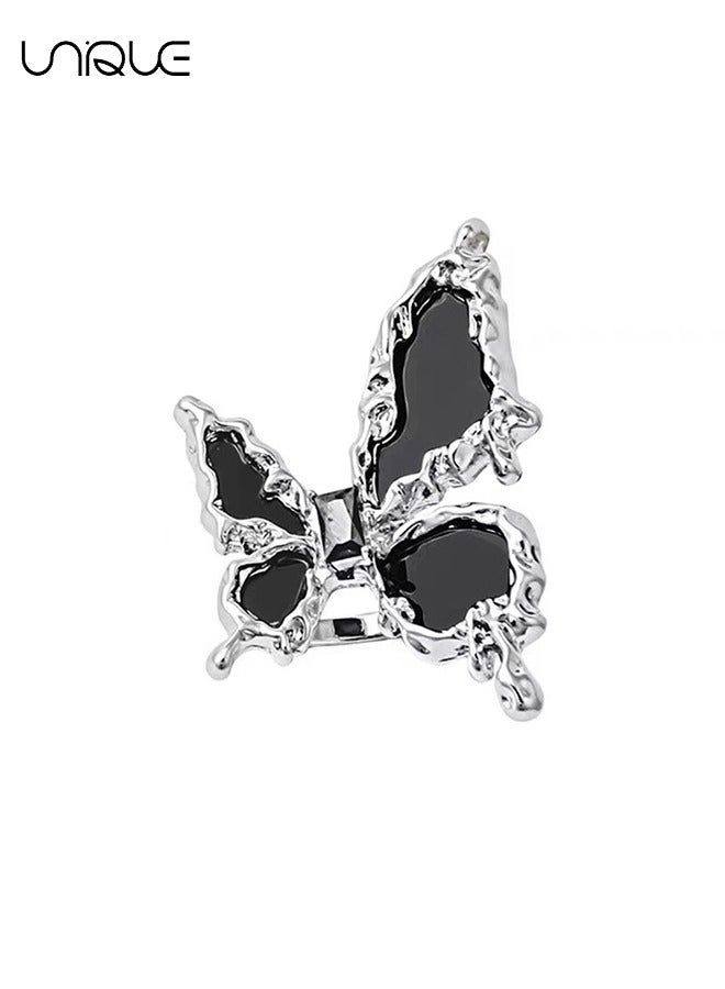 يونيك خواتم - خواتم فراشة عتيقة - تصميم سائل أسود - حلقات مفتوحة قابلة للتعديل حلقات مشتركة قابلة للتوسيع للنساء والفتيات - Image 1