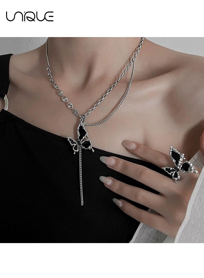 يونيك خواتم - خواتم فراشة عتيقة - تصميم سائل أسود - حلقات مفتوحة قابلة للتعديل حلقات مشتركة قابلة للتوسيع للنساء والفتيات - Image 5