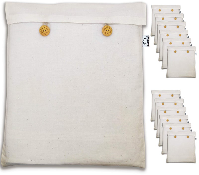 Clarkia Reusable Cotton Saree Cover (set of 12) for Storage, Wardrobe Organizer bags saree bags cotton (16x14 inch, Beige) - Image 1