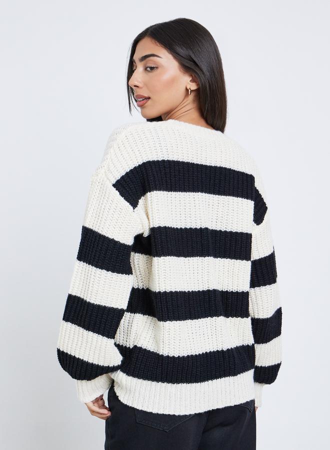 Styli Off-White Striped Oversized Sweater - Image 5