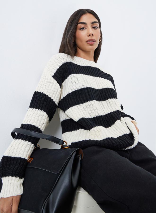 Styli Off-White Striped Oversized Sweater - Image 1