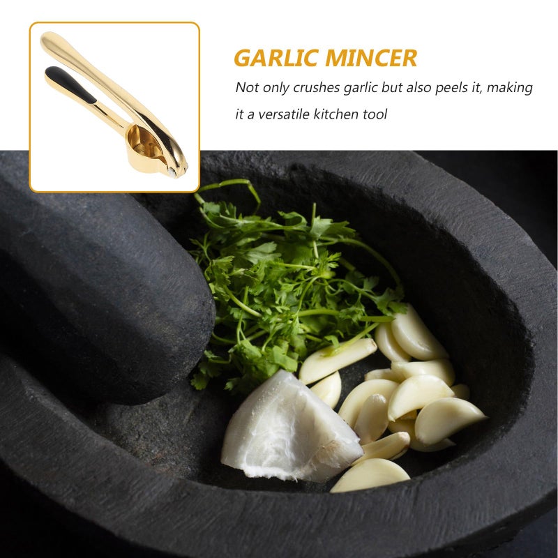 Zinc Alloy Garlic Press Manual Mincer Handheld Squeezer Kitchen Tool For Home And RV Golden - Image 4