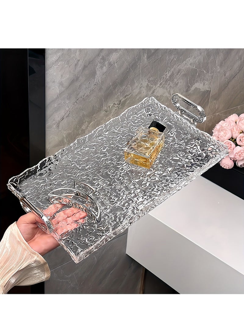 شو وو صواني حمام رمادية شفافة، صينية عطور أكريليك، طاولة مستحضرات تجميل، صينية مستحضرات تجميل للعناية بالبشرة، صينية مناديل، مقبض معدني - Image 2