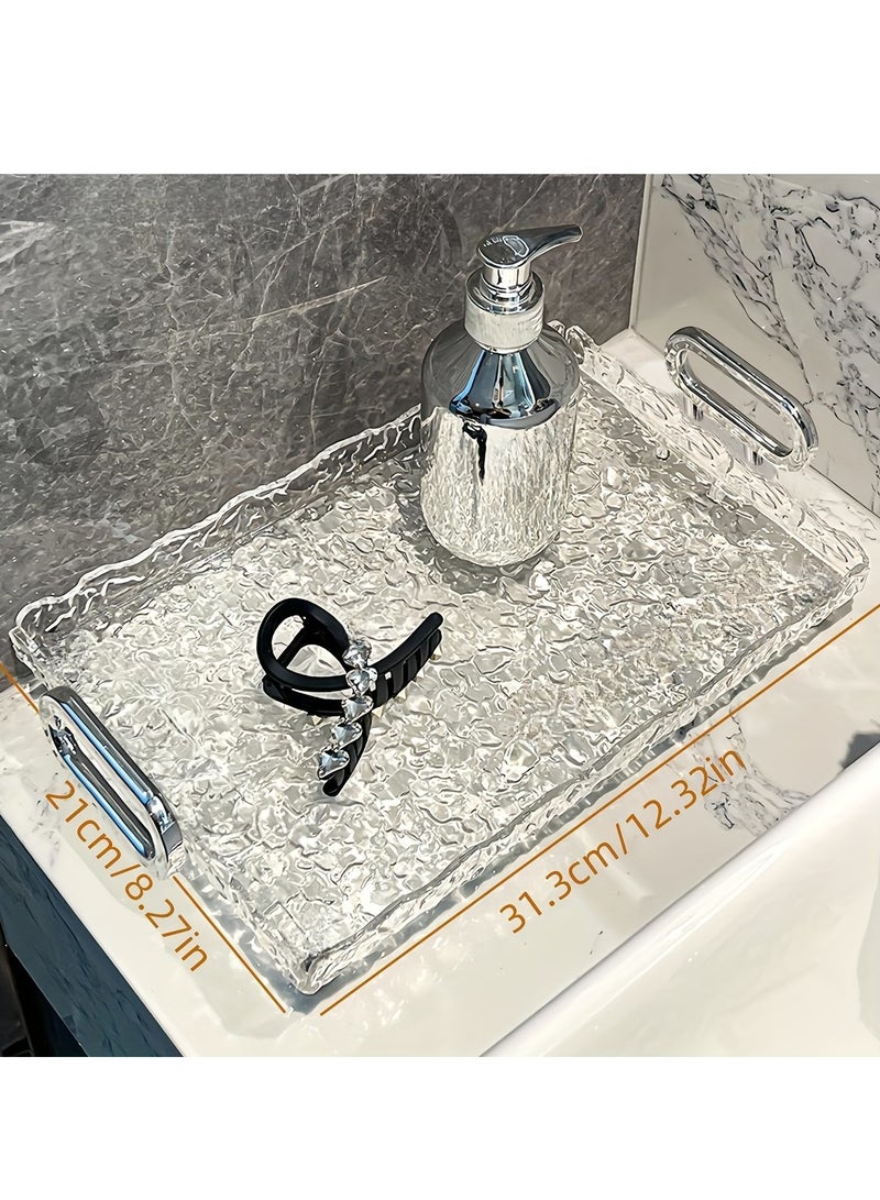 شو وو صواني حمام رمادية شفافة، صينية عطور أكريليك، طاولة مستحضرات تجميل، صينية مستحضرات تجميل للعناية بالبشرة، صينية مناديل، مقبض معدني - Image 3