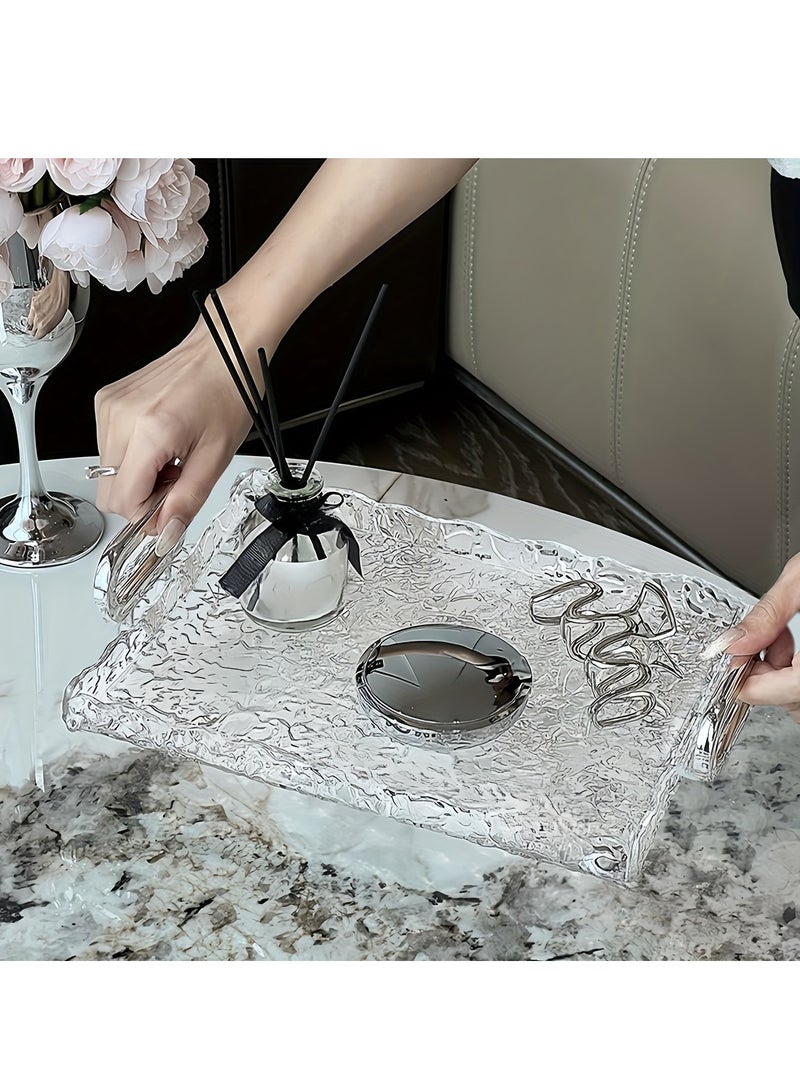 شو وو صواني حمام رمادية شفافة، صينية عطور أكريليك، طاولة مستحضرات تجميل، صينية مستحضرات تجميل للعناية بالبشرة، صينية مناديل، مقبض معدني - Image 4