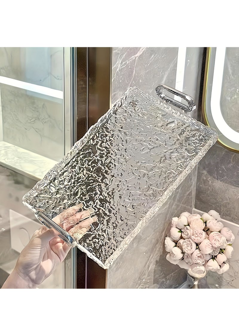 شو وو صواني حمام رمادية شفافة، صينية عطور أكريليك، طاولة مستحضرات تجميل، صينية مستحضرات تجميل للعناية بالبشرة، صينية مناديل، مقبض معدني - Image 5