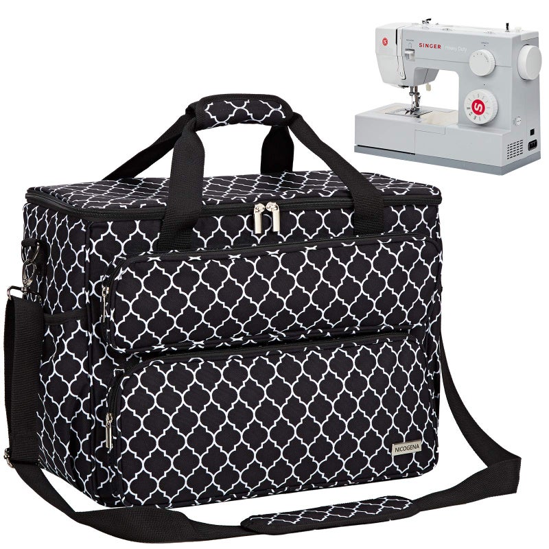 NICOGENA NICOGENA Sewing Machine Carrying Case Universal Travel Tote Bag with Shoulder Strap for Singer Brother Janome and Accessories Lantern Black