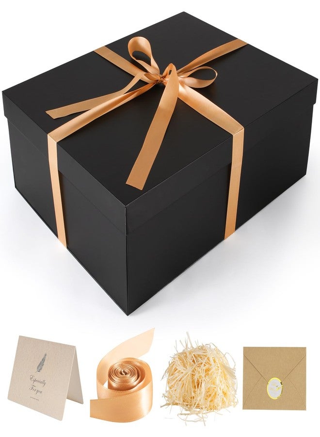 Donyang Gift Box, 16.5x13x5.5 inches Large Black Gift Boxes with Lids for Presents, Birthday Box Contains Card Ribbon Shredded Paper Filler, Gift Wrap Boxes for Valentine Mother's Day Christmas Anniversary - Image 1