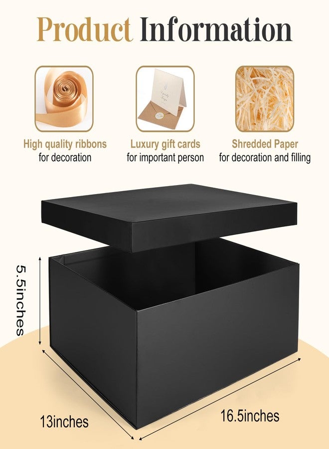Donyang Gift Box, 16.5x13x5.5 inches Large Black Gift Boxes with Lids for Presents, Birthday Box Contains Card Ribbon Shredded Paper Filler, Gift Wrap Boxes for Valentine Mother's Day Christmas Anniversary - Image 2