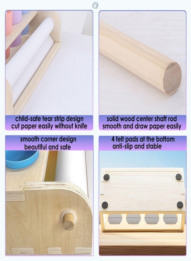 XDONEF Table Top Paper Roll Dispenser with Paper 17.3inx82ft Wooden Tabletop Easel Art Paper Roll for Kids Craft Paper Holder with Pencil and Cups for Coloring Drawing - Image 3