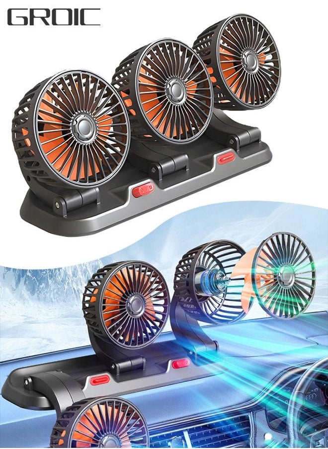 GROIC - 3 Head Car Cooling Fan, 360° Rotatable Adjustable 24V Cooling Air Fan Brushless Motor Low Noise Automobile Vehicle Fan with Aromatherapy Box and Parking Number Plate 2 Speeds Big Wind Power - Image 1