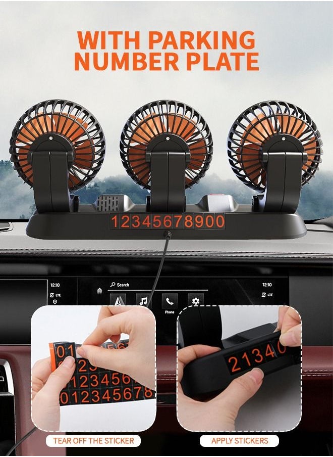 GROIC - 3 Head Car Cooling Fan, 360° Rotatable Adjustable 24V Cooling Air Fan Brushless Motor Low Noise Automobile Vehicle Fan with Aromatherapy Box and Parking Number Plate 2 Speeds Big Wind Power - Image 1