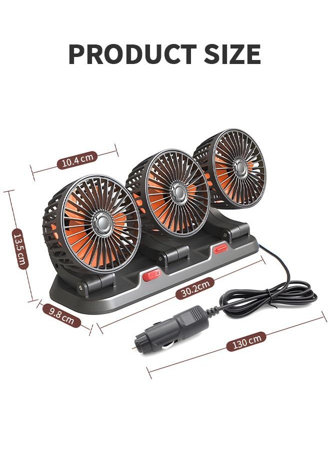 GROIC - 3 Head Car Cooling Fan, 360° Rotatable Adjustable 24V Cooling Air Fan Brushless Motor Low Noise Automobile Vehicle Fan with Aromatherapy Box and Parking Number Plate 2 Speeds Big Wind Power - Image 1