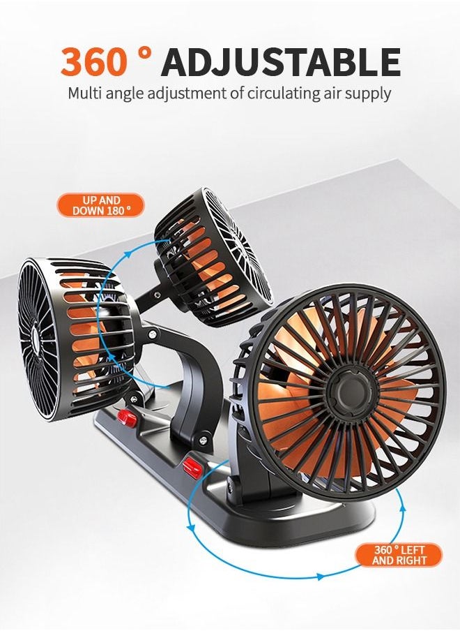 GROIC - 3 Head Car Cooling Fan, 360° Rotatable Adjustable 24V Cooling Air Fan Brushless Motor Low Noise Automobile Vehicle Fan with Aromatherapy Box and Parking Number Plate 2 Speeds Big Wind Power - Image 1