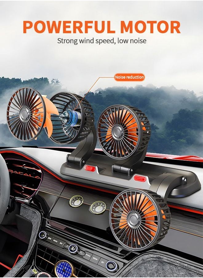 GROIC - 3 Head Car Cooling Fan, 360° Rotatable Adjustable 24V Cooling Air Fan Brushless Motor Low Noise Automobile Vehicle Fan with Aromatherapy Box and Parking Number Plate 2 Speeds Big Wind Power - Image 1