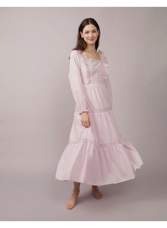 American Eagle AE Long-Sleeve Tiered Embroidered Midi Dress - Image 1