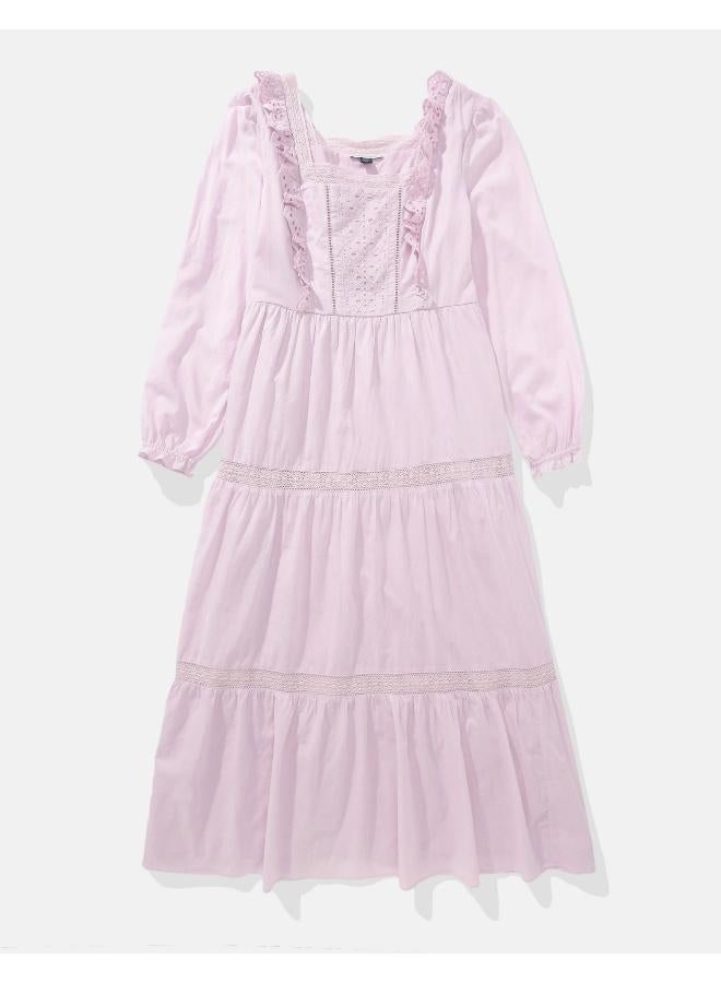 American Eagle AE Long-Sleeve Tiered Embroidered Midi Dress - Image 4