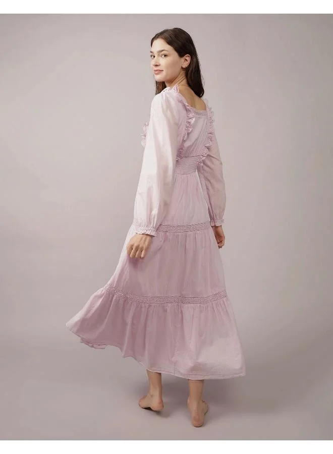 امريكان ايجل AE Long-Sleeve Tiered Embroidered Midi Dress