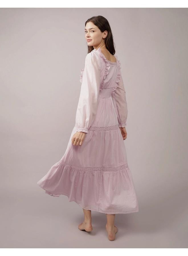 American Eagle AE Long-Sleeve Tiered Embroidered Midi Dress - Image 2