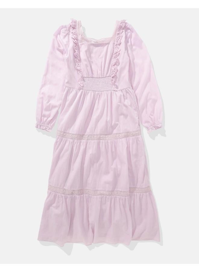 American Eagle AE Long-Sleeve Tiered Embroidered Midi Dress - Image 3