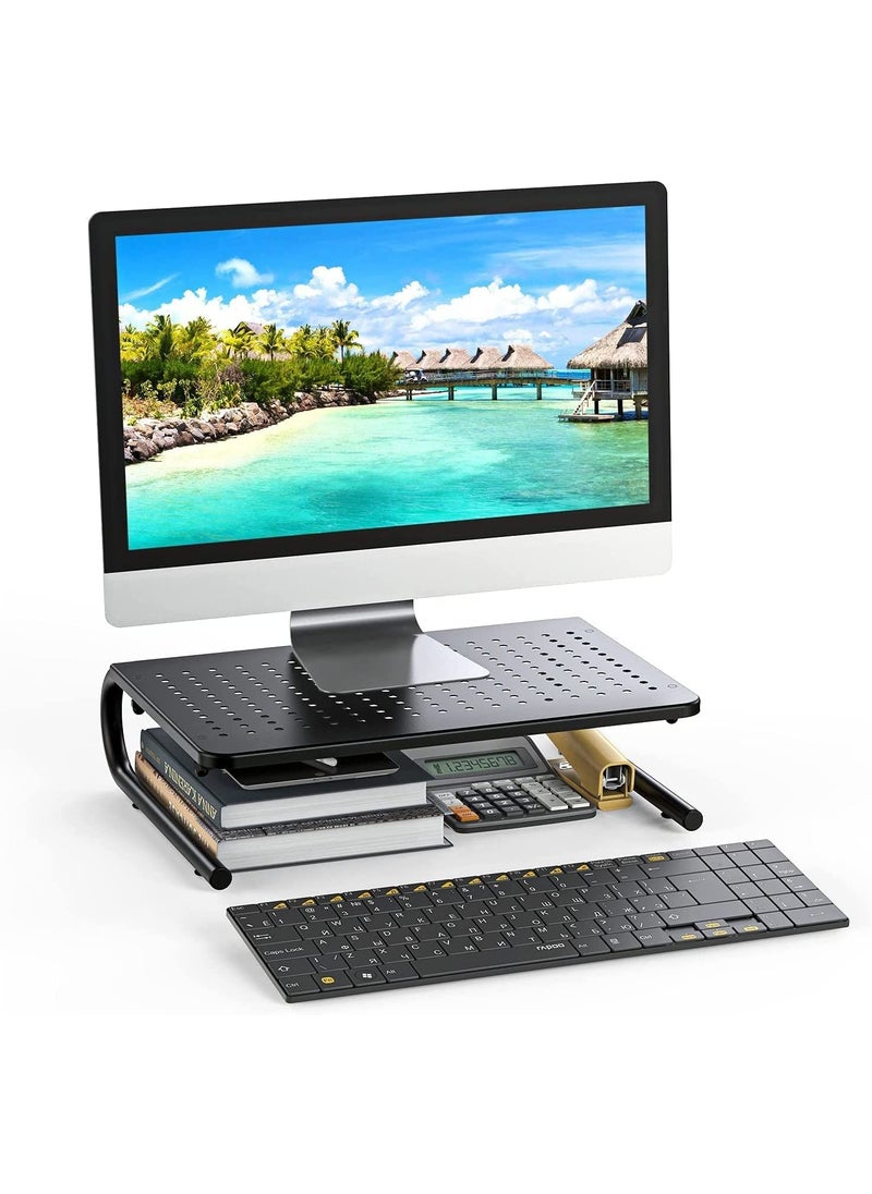 FWQPRA FWQPRA Monitor Stand Riser Monitor Riser Laptop Stand Laptop ShelfVented Metal for Screen Laptops Printer for Home Office Black  - Image 1