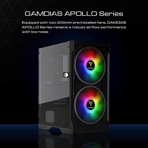 GAMDIAS ATX Mid Tower Gaming Computer Case for Desktops & PC, 2X 200mm ARGB LED PC Case Fans Sync with Motherboards, Support Front 360mm & Top 240mm Cooler, Front & Side Tempered Glass Black - Image 2