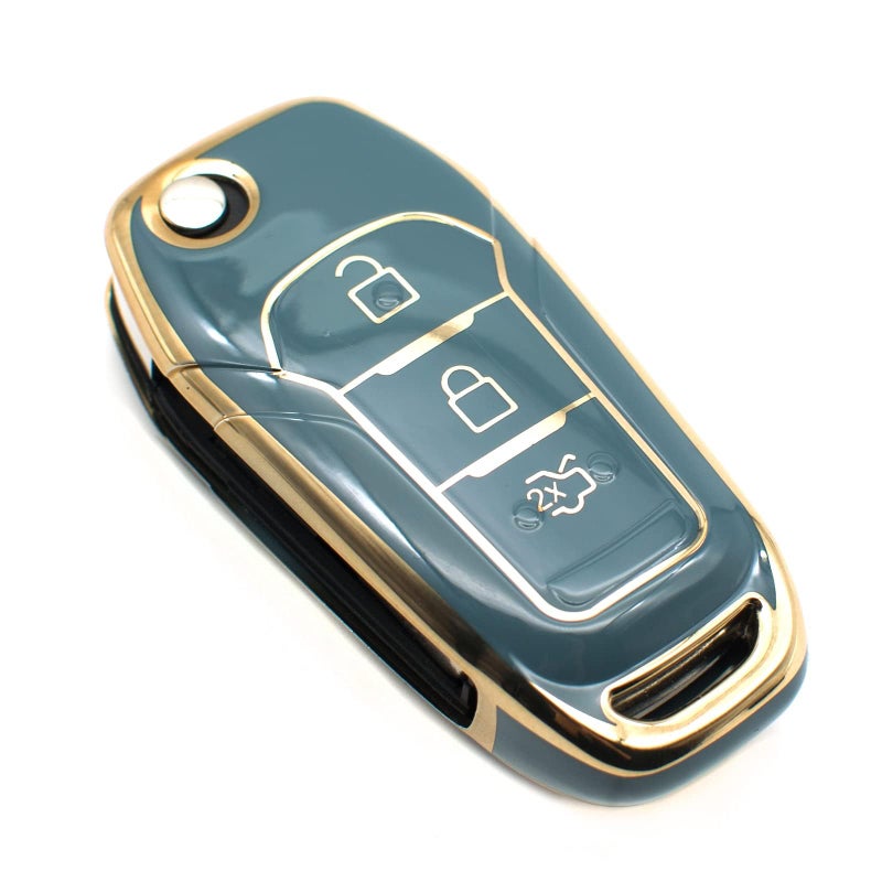 FEYOUN Key Fob Cover Compatible with Ford Ranger Escape Expedition Explorer Fusion F150 F250 F350 F450 F550 Flip 3 Buttons TPU Remote Keyless Key Fob Case Protection Shell Accessories Blue Gray - Image 3