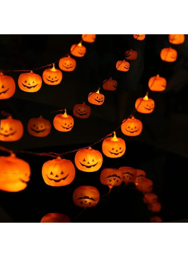 The Bros Halloween Pumpkin String Lights, 9ft 20 Led Waterproof Battery Operated Lights, 2 Modes Steady/Flickering Lights for Indoor Outdoor Bedroom Holiday Party Halloween Decoration  - Image 1