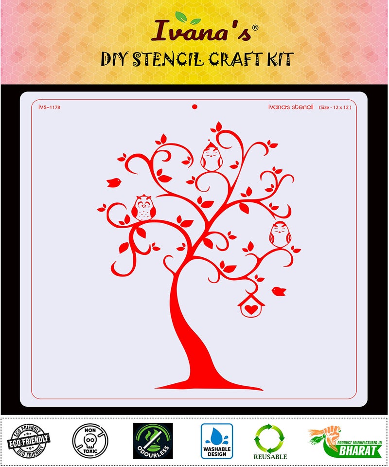 IVANA'S Tree and Branches Stencil for Art & Craft, Reusable DIY Decorative Stencil for Painting on Canvas, Fabric, Cloth, Paper, Glass, Furniture and Wall, Size - 12 x 12 inch, IVS-1178, Off White - Image 2
