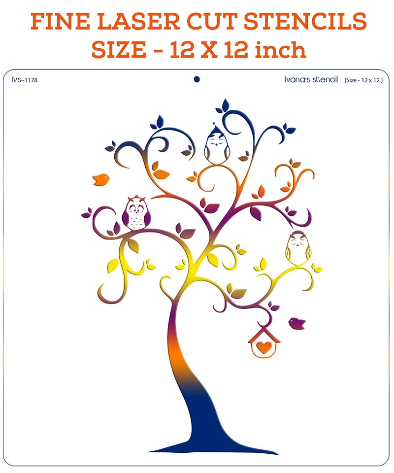 IVANA'S Tree and Branches Stencil for Art & Craft, Reusable DIY Decorative Stencil for Painting on Canvas, Fabric, Cloth, Paper, Glass, Furniture and Wall, Size - 12 x 12 inch, IVS-1178, Off White - Image 3