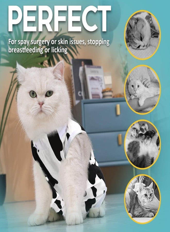 Avont Cat Recovery Suit - Kitten Onesie for Cats After Surgery, Cone of Shame Alternative Surgical Spay Suit for Female Cat, Post-Surgery or Skin Diseases Protection -Cow(M) - Image 4