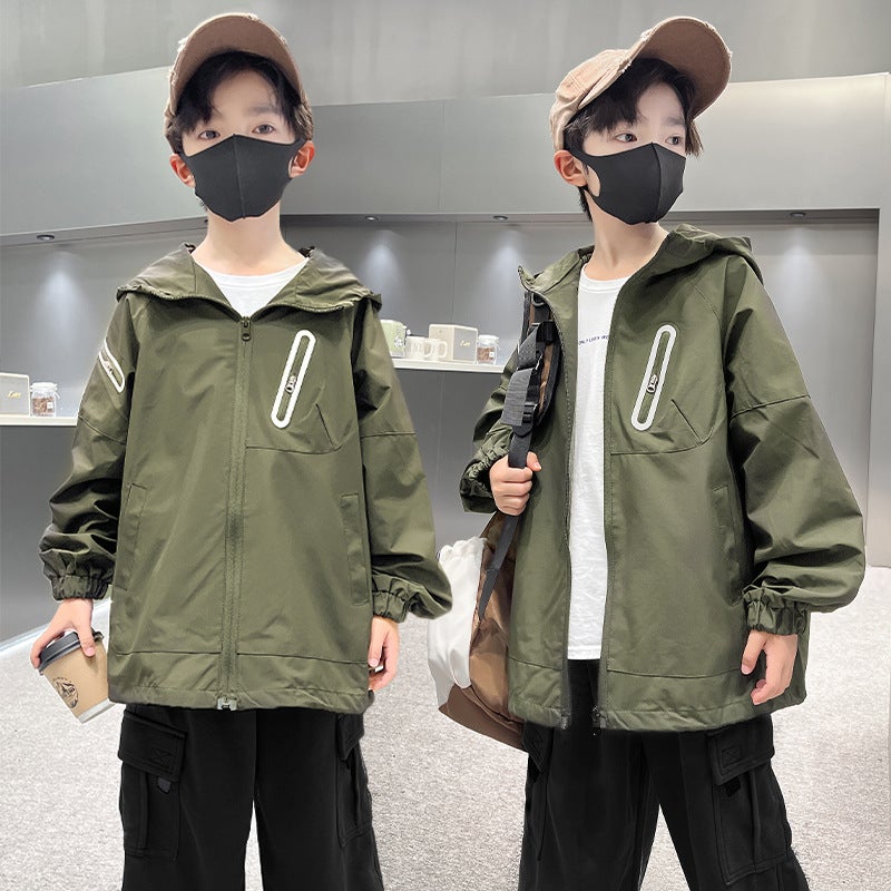 Boys' Coat Western Style Big Children'S Windbreaker Assault Coat Hooded Jacket Coat - Image 2